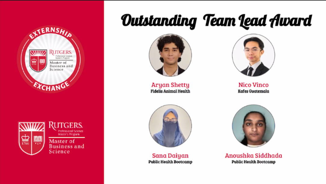 outstanding team lead award slide with photos of students