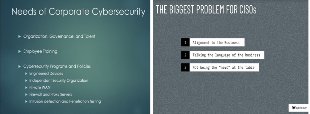 Chart: Title: Cybersecurity workers hail from a variety of degrees -- most of them at the bachelors and masters level. Chart shows that many come from business and IT