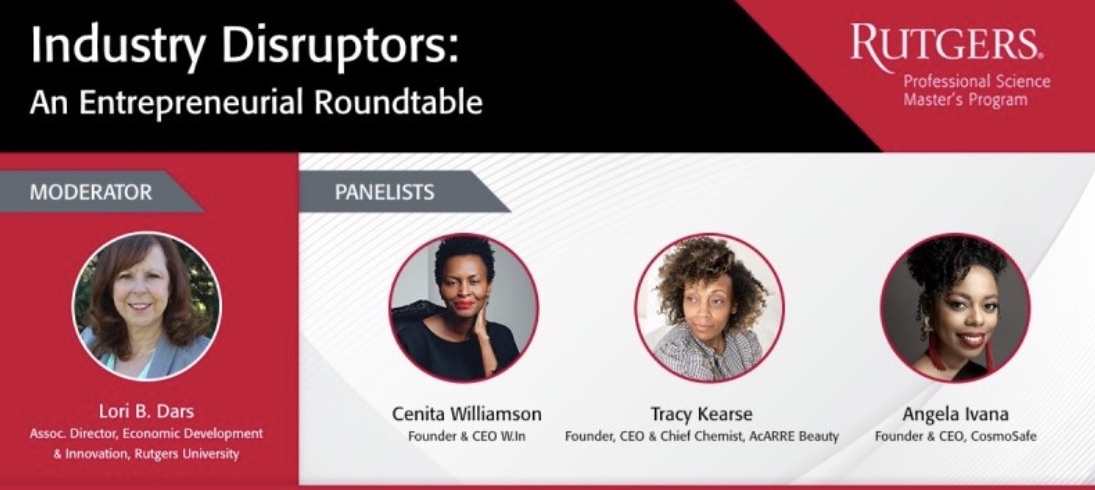 Slide with images of panelists and moderator