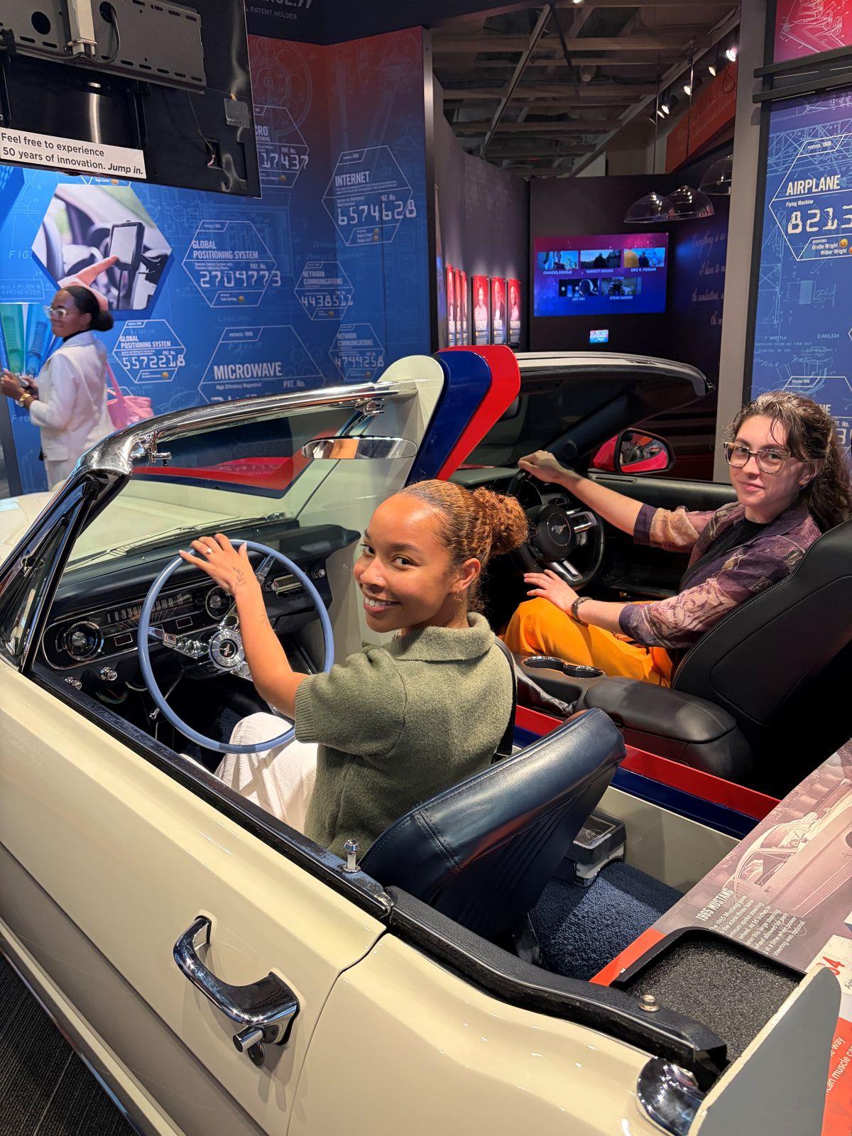 People sitting in split mustang