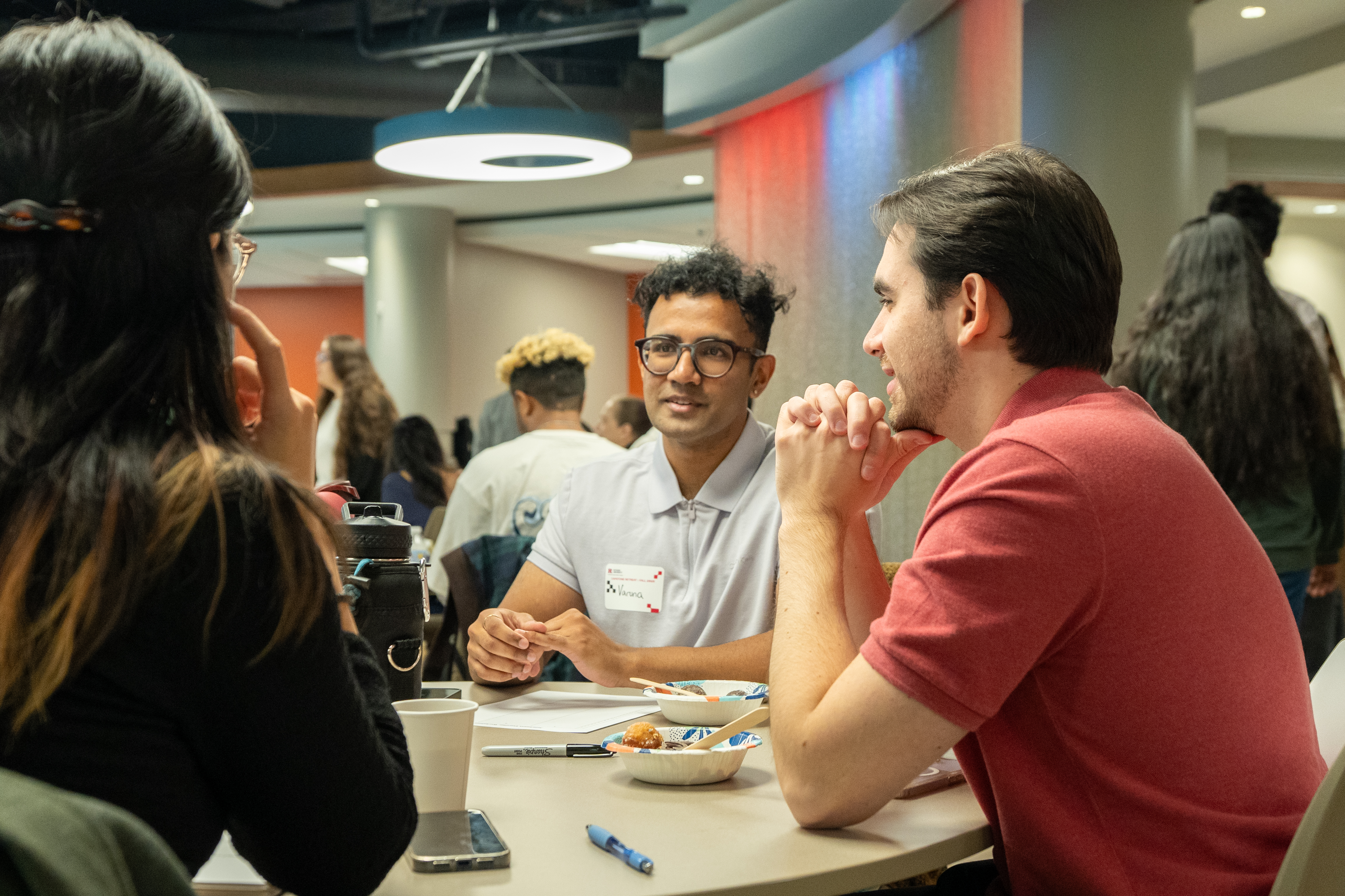 Students interacting with one another during a retreat