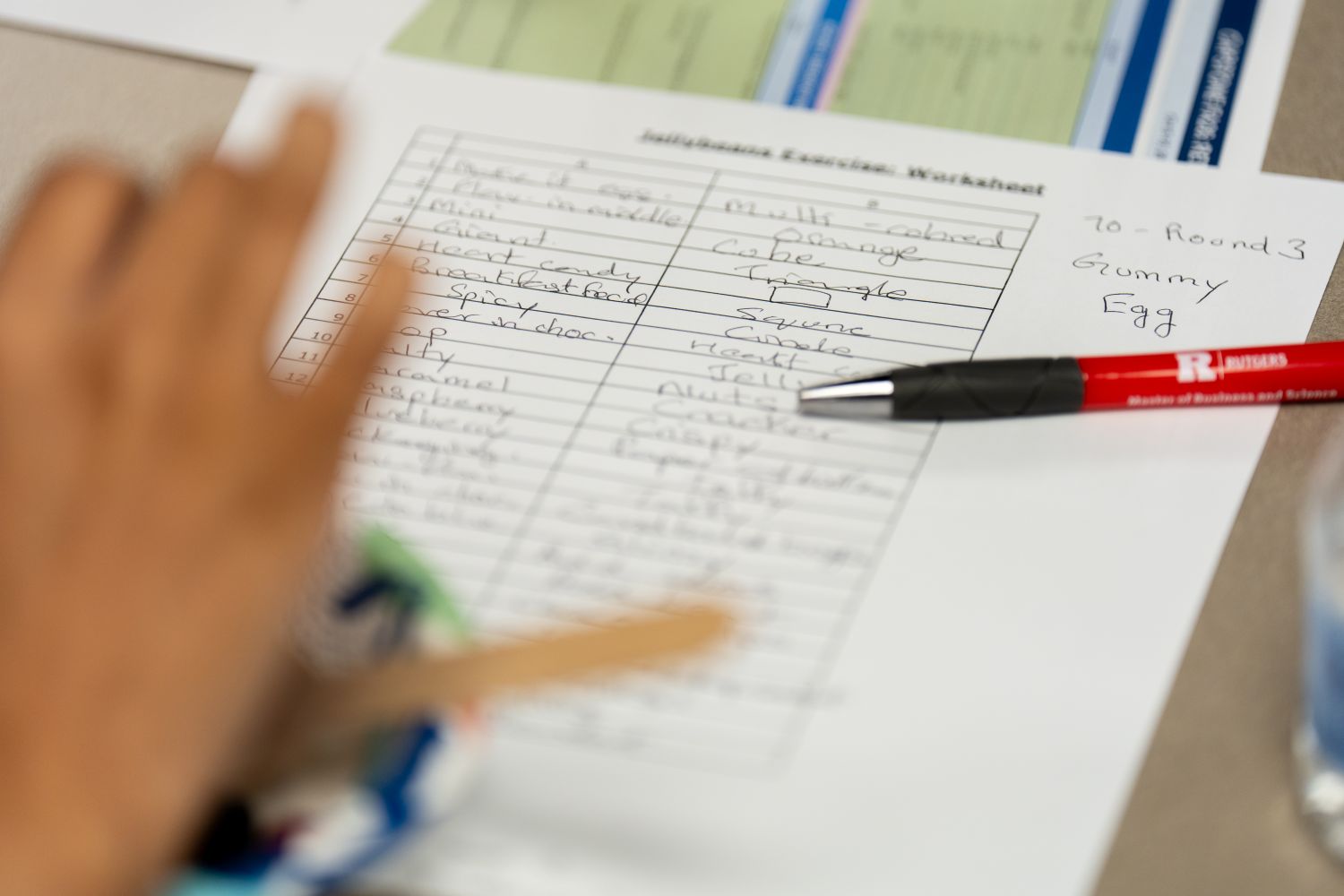 A worksheet with names