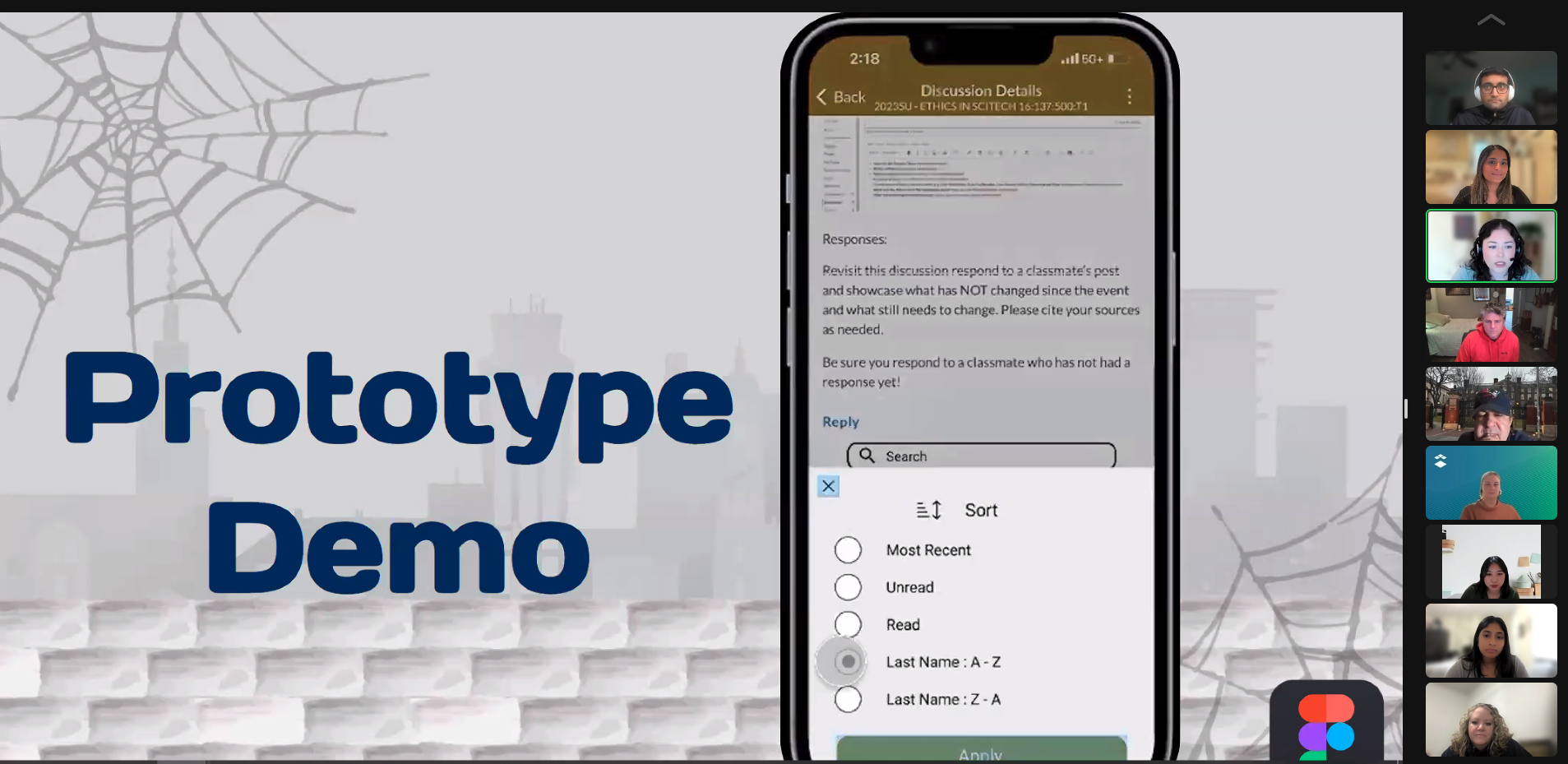 Presentation slide with prototype demonstration