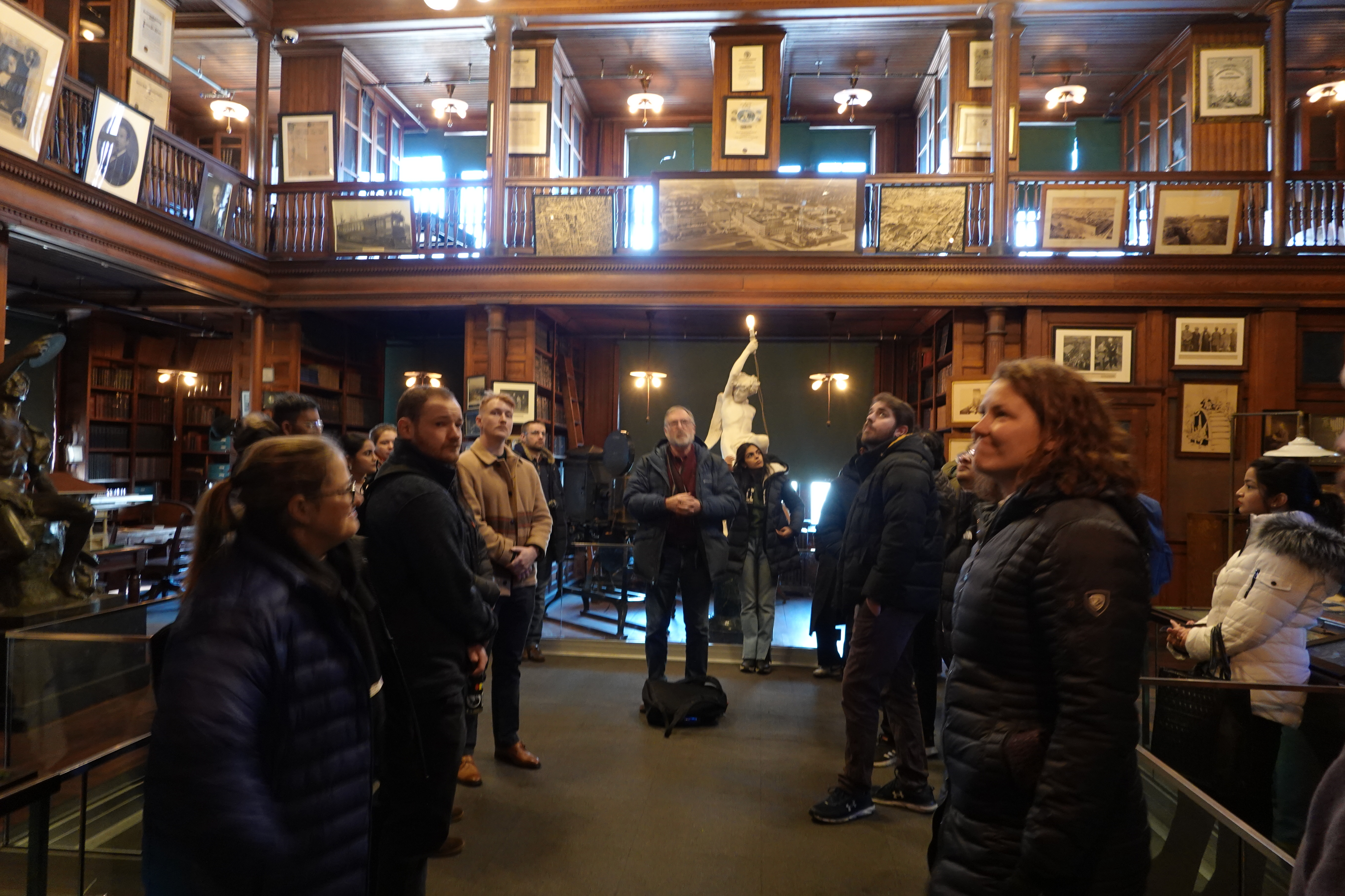 group standing in library