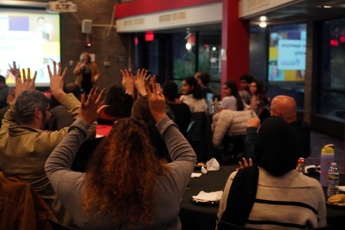 Students holding up fingers to show their energy levels. 