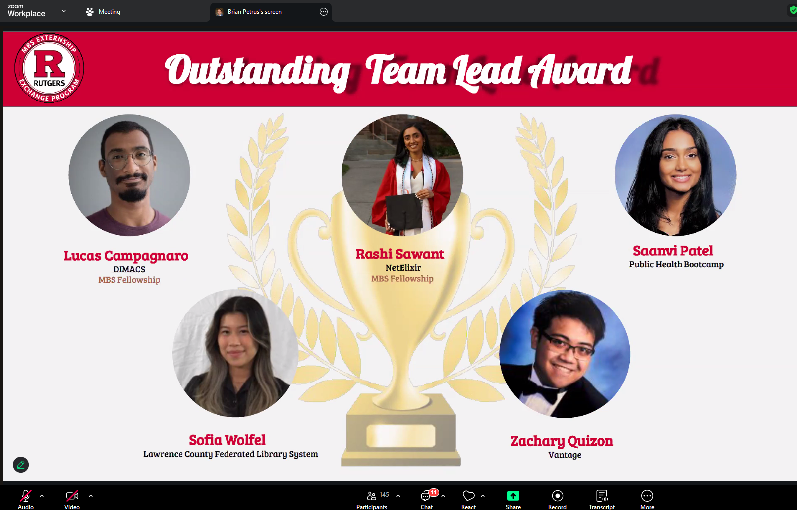 slide with outstanding team lead award winners