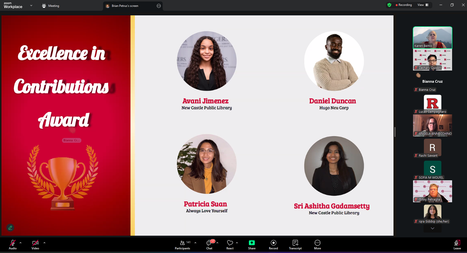 slide with excellence in contributions award winners
