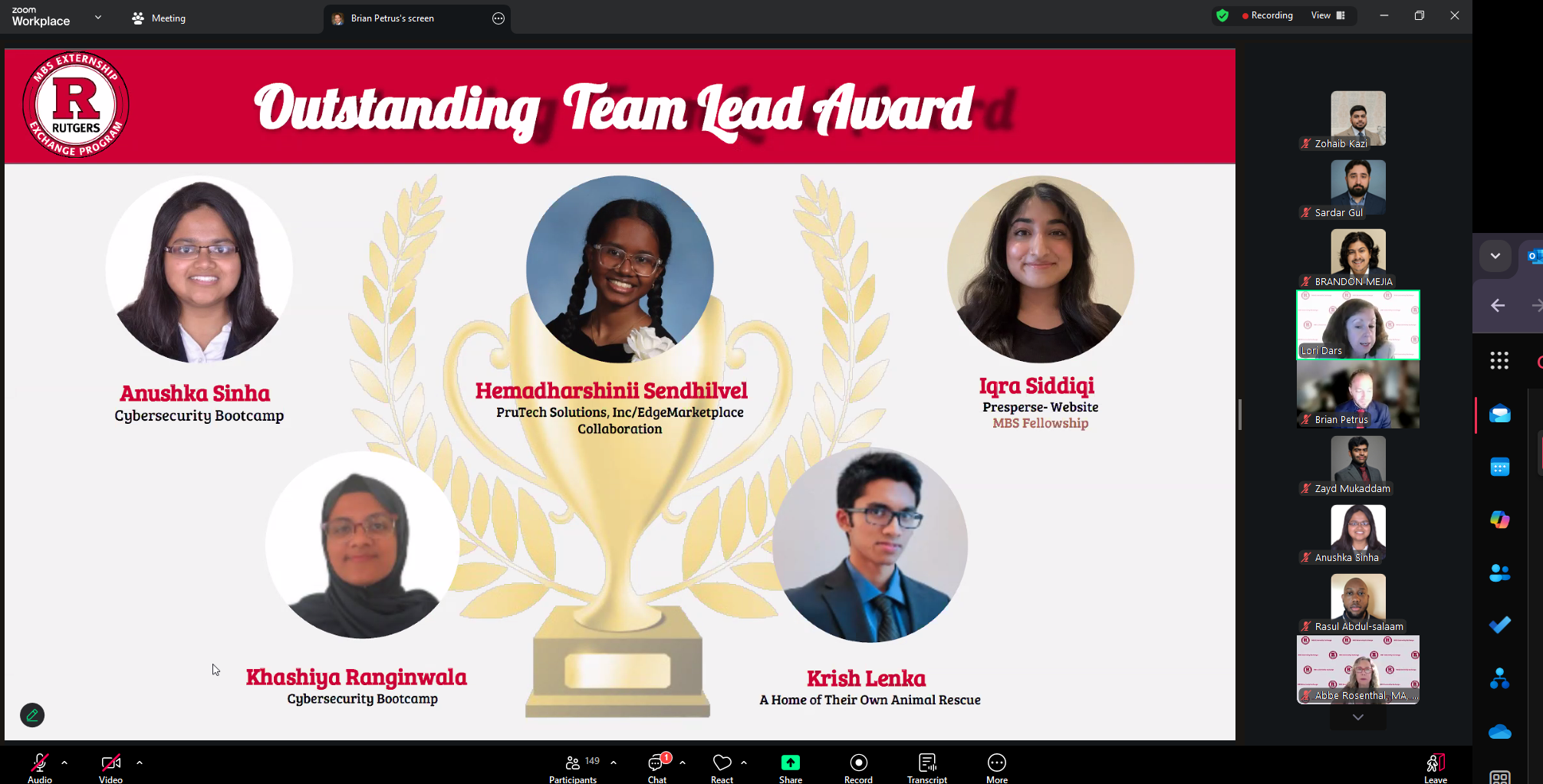 slide with outstanding team lead award winners