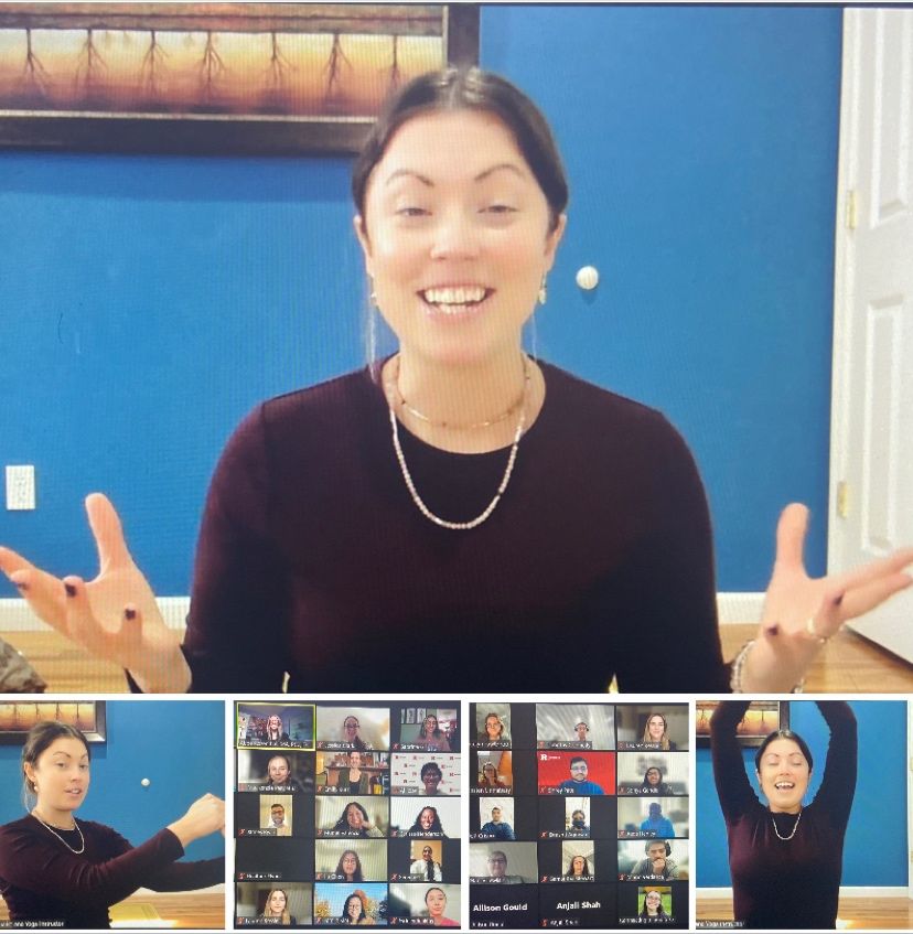 Collage of images of instructor leading exercises on Zoom