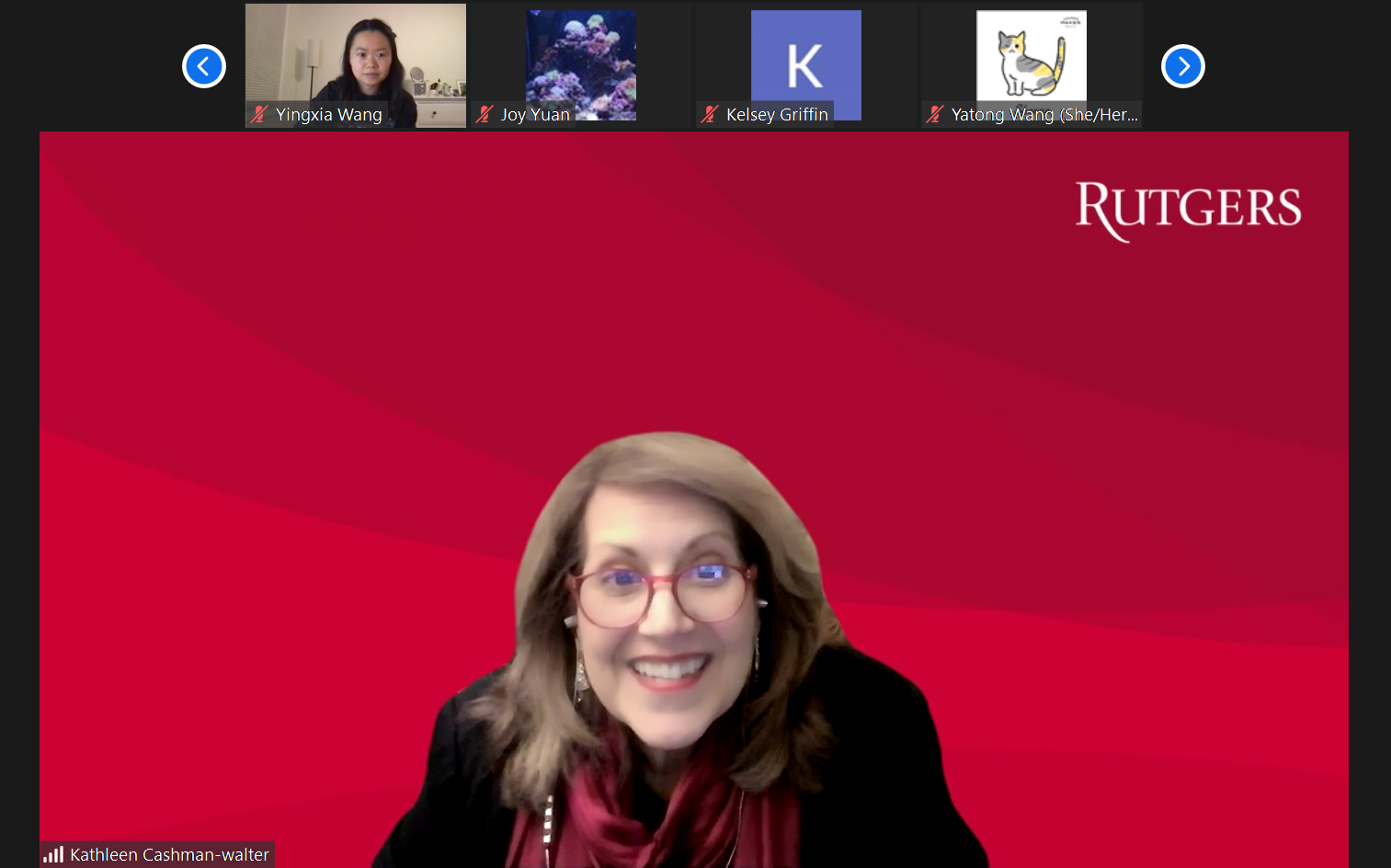 Zoom screen with professor smiling