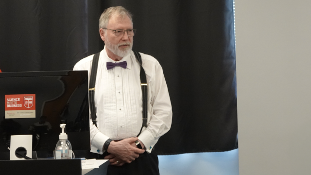man at podium