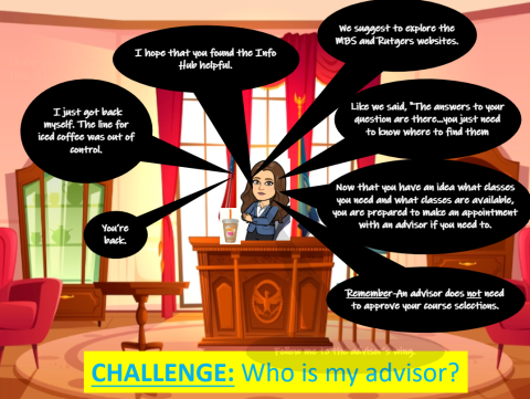 example graphic from scavenger hunt showing a bitmoji avatar asking questions