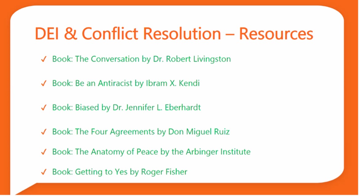 DEI and Conflict Resolution resources slide