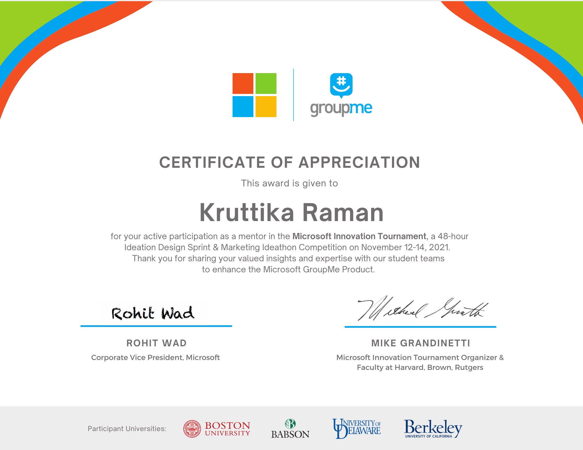 certificate from Microsoft and GroupMe
