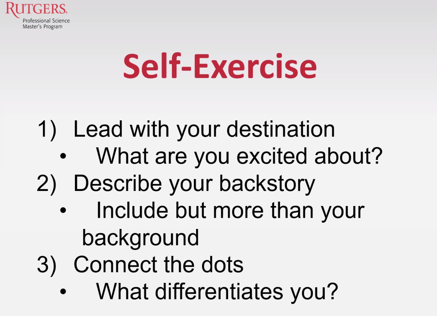Graphic: bullet points of self-exercise