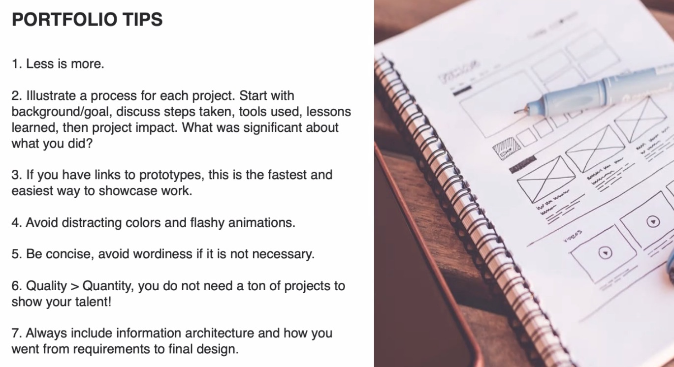 slide with 7 portfolio tips