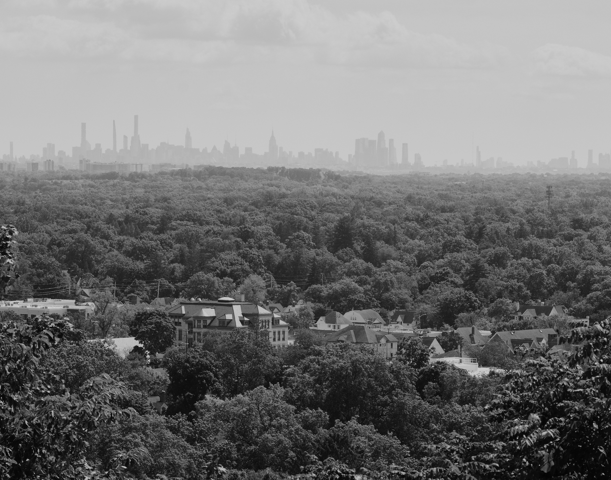 Black and white photo of Ridgewood skyline