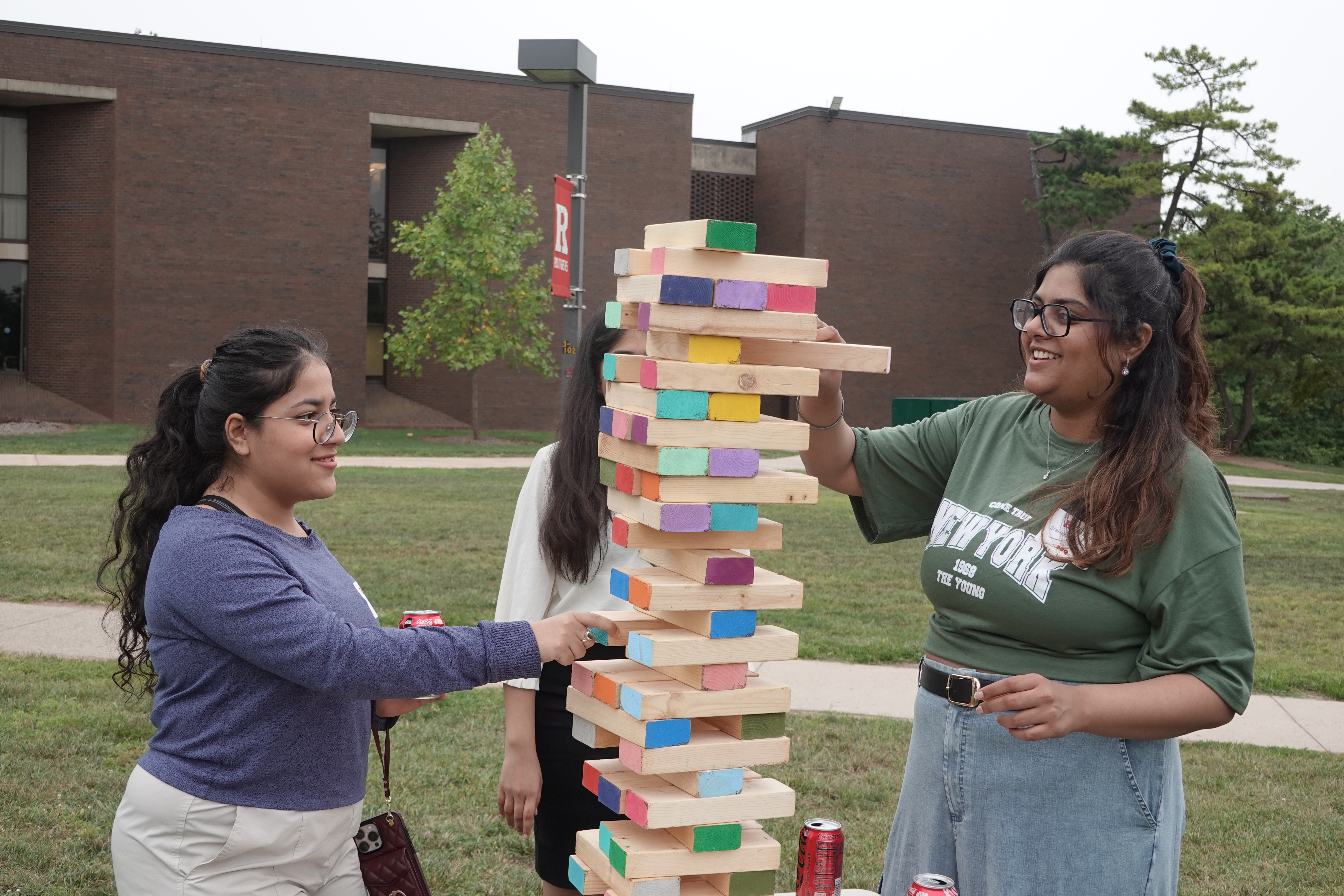 students playing Jenga