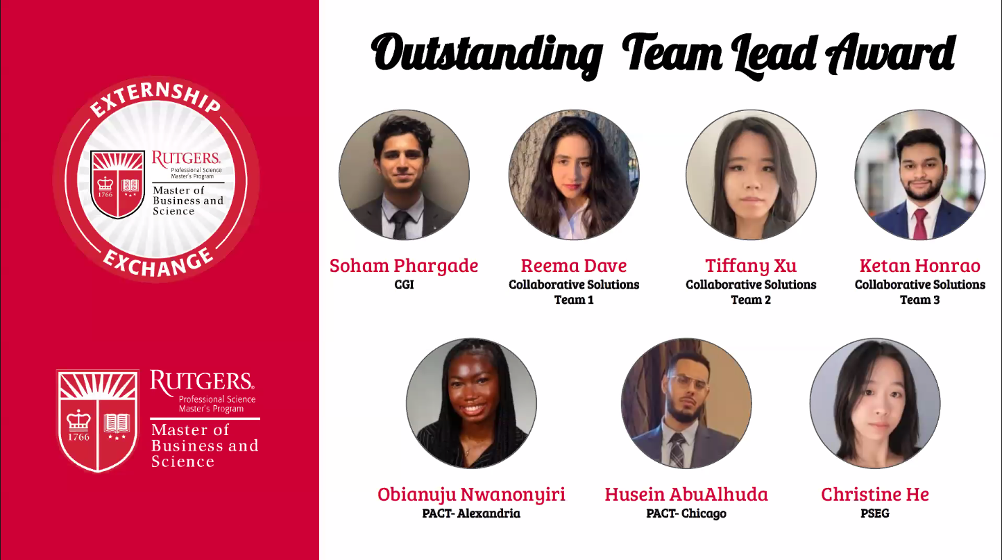 outstanding team lead award slide with photos of students