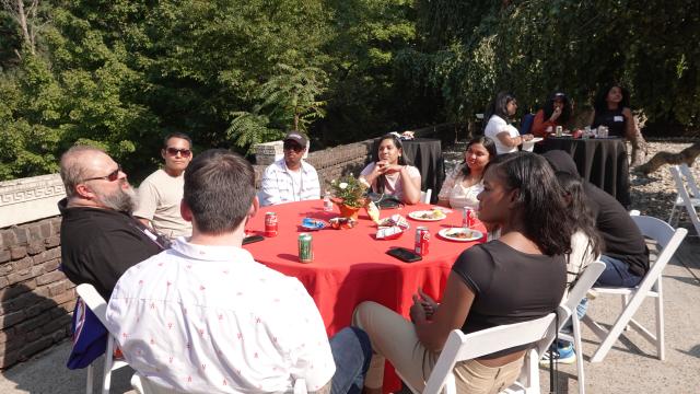 group sitting outside