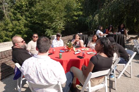 group sitting outside